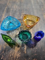 Lot Of 5 Vintage Colored Glass Ashtrays