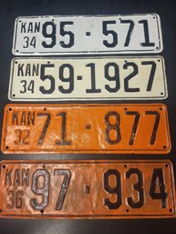 LOT OF 4 VINTAGE KANSAS License Plates *all Repainted*
