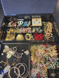 Jewelry Box Full Of Costume Jewelry Pieces Parts As Found Not Checked