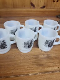 Set Of 6 Vintage Fire King Decorated Coffee Mug Milk Glass