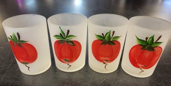 Set Of 4 Vintage 3' Juice Glasses Hand Painted Frosted Glass
