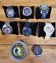 Lot Of 7 Men's Watches 1 Pocket Watch All Need Batteries