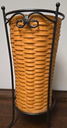 Longaberger Trash Bin Or Umbrella Basket With Plastic Liner 22' Tall Wire Stand