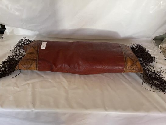 Leather Pillow With Fringe, Poor Condition