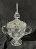 Cut Glass Creamer & Sugar, Sugar With Covered Lid, Etched Flowers, 8' Tall