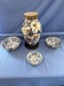 12' Oriental Vase And 3 Oriental Bowls