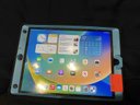 IPad 8th Generation, Software 14.2, M: A2428, 32GB,  Screen Protector, Black/Blue Otter Box Case With Kick Stand; Cleaned To Original Factory Settings, Home Button, Horizontal Line Of Dead Pixels 1/3 Of The Way Down, Battery Does Charge But No Charger In