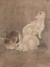 Framed Print On Paper Of Rabbits, Red Stamp Lower Left, Waves, 13' Wide X 18.5' Tall