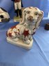 Lot Of Reproduction Staffordshire Dog Figures And One Antique Swan Statue - Cracked, Pair Of Red Dogs - Cracked
