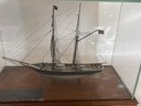 Ship Model In Glass Case With Wood Base 'Newsboy' 12' Long X 6.5' Deep X 8.5' Tall