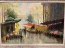 French Painting, Street With Flowers, Signed Lower Right Ragul Girard, Hole Upper Right, 24' Tall X 36' Wide Plus 4' Matt & Frame