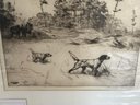 Matted & Framed Sketching Of Hunting Scene, Signed Lower Right Percival Rosseau 1938, Waving & Foxing, Matting Is Not Equal On All Sides, Framed Out Image Size: 9.5'x12.5'