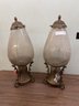 Pair Of Apothecary Glass Show Globes Hanging, Missing Pieces, 27' Tall