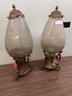 Pair Of Apothecary Glass Show Globes Hanging, Missing Pieces, 27' Tall