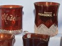 Lot Of 20pc. Of Souvenir Cranberry Glass Items, Some Plain And Some Inscribed, 2' X 5'