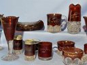 Lot Of 18 Souvenir Cranberry Glass Items Including Kingston Fair, 3' To 6' Tall
