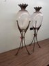 Pair Of Apothecary Glass Show Globes With Hoof Tri-Foot Base, Metal Base & Top, 40' Tall & 11' Diameter