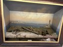 3-D Ship Diorama With Coastal City Painted In Background, Poor Condition, 42' Wide X 31' Tall X 14' Deep