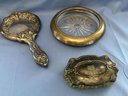 Lot - 5 Coasters, Brush & Mirror, Coaster Have Sterling Rims, Brush & Mirror Unmarked