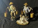 Lot Of (3) Modern Chinese Pottery Figures; (1) Sitting Man 6' Tall, (2) Standing Men With Baskets 12' Tall