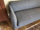Blue Upholstered Country Style Sofa With  Chestnut Legs, Cushion Has Stains