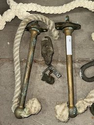 Lot Of Boat Hardware Including Stanchions, Knot Work Anchor, Thimble, Square Ring