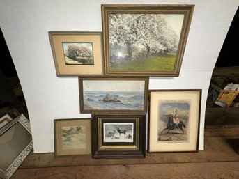 Lot Of 6 Assorted Pictures, Includes Printed By David Davidson -Apple Tree, Walace Nutting Photograph
