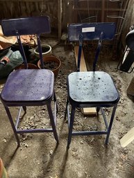Lot Of (2) Painted Blue Metal Industrial Stools, 24' Seat Height (in Shed)