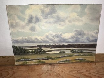 Oil Painting, Unframed, Unsigned, Title On Back, Salt Water Pond, Narragansett