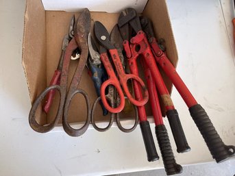 Lot Of Tin Snips & Bolt Cutters