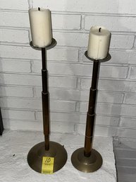 Pair Of Candlesticks, Brass 16' & 17' Tall