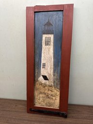 Painting Of Great Point Lighthouse, Nantucket MA; Framed On Old Shutter 43.5'x 17.5'