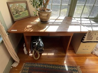 Modern Desk With 2 Drawers, Poor Condition, 55' Long X 32' Deep X 29' Tall