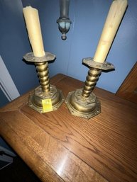 Pair Of Brass Candlesticks, 7.5' Tall