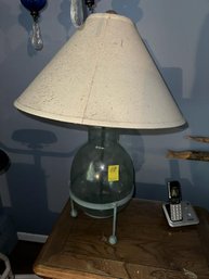Pair Of Glass Table Lamps On Metal Stand