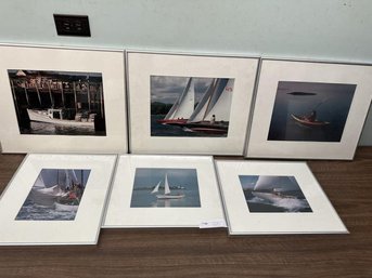 Lot Of (6) Matted & Framed Boating Prints From Small To Large