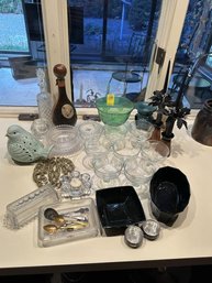 Lot Of Cocktail Dishes, Bowl, Candlesticks,  Butterdish