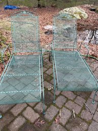 Pair Of Green Iron Lounge Chairs