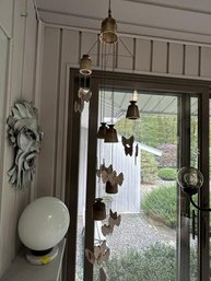 Lot Of (3) Hanging Items Including: Butterfly  Windchime, Fish Mobiles (Wood & Pottery)