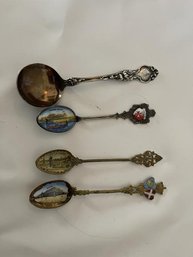 Lot Of (3) Commemorative Spoons & Sterling Silver Spoon