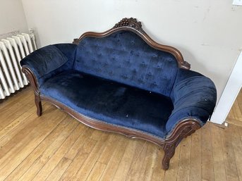 Victorian, Black Walnut, Love Seat, Blue Upholstery