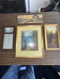 Lot Of 4 Items - 3 Paintings & 1 Mirror, 2 Of The Paintings Are Framed