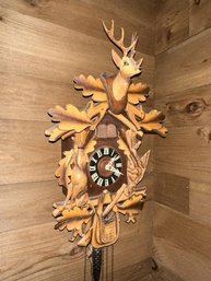 CooCoo Clock With 3 Pine Cones Pulls, Deer  Head, Antlers Broken