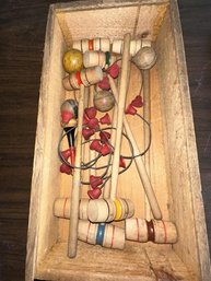 Parlor Table Croquet Set, In Wooden Box, Includes 8 Mallets