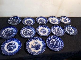 Set Of Dinner Plates, (13) Mixed Match, Blue  & White