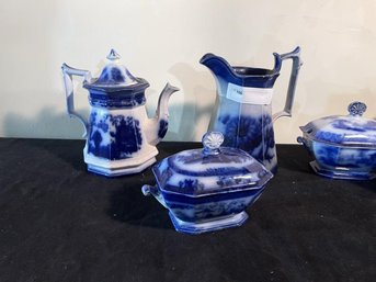 Lot Of China Including: Mulberry Teapot (Has  Chips & Repairs), Water Pitcher, Covered  Gravy With Lid