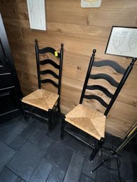 Lot Of (2) Chairs, Ladderback, Black, Rush  Seats