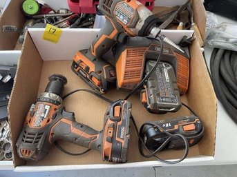 Rigid Cordless Drill Set With (2) Guns, (1)  Charger, (4) Batteries