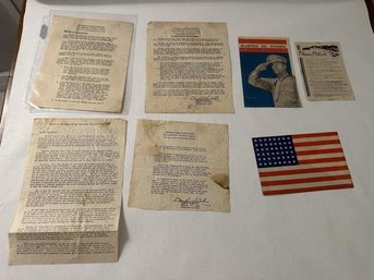 7 Pieces Of War Paper, American Flag, Douglas MacA 7 Pieces Of War Paper, American Flag, Douglas MacArthur Proclamation, Philippines Letter - Osmena