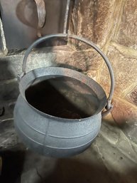 Tri Foot Kettle With Handle, Large Crack In  Bottom & Chip On Rim, 14' Diameter & 12' Tall